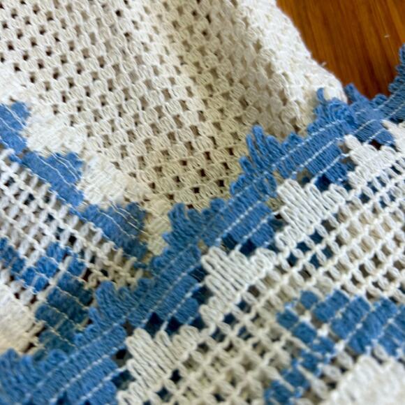 Vintage Cottagecore Blue and Cream Lace Ruffled Window Valances set of 2 - Picture 8 of 14